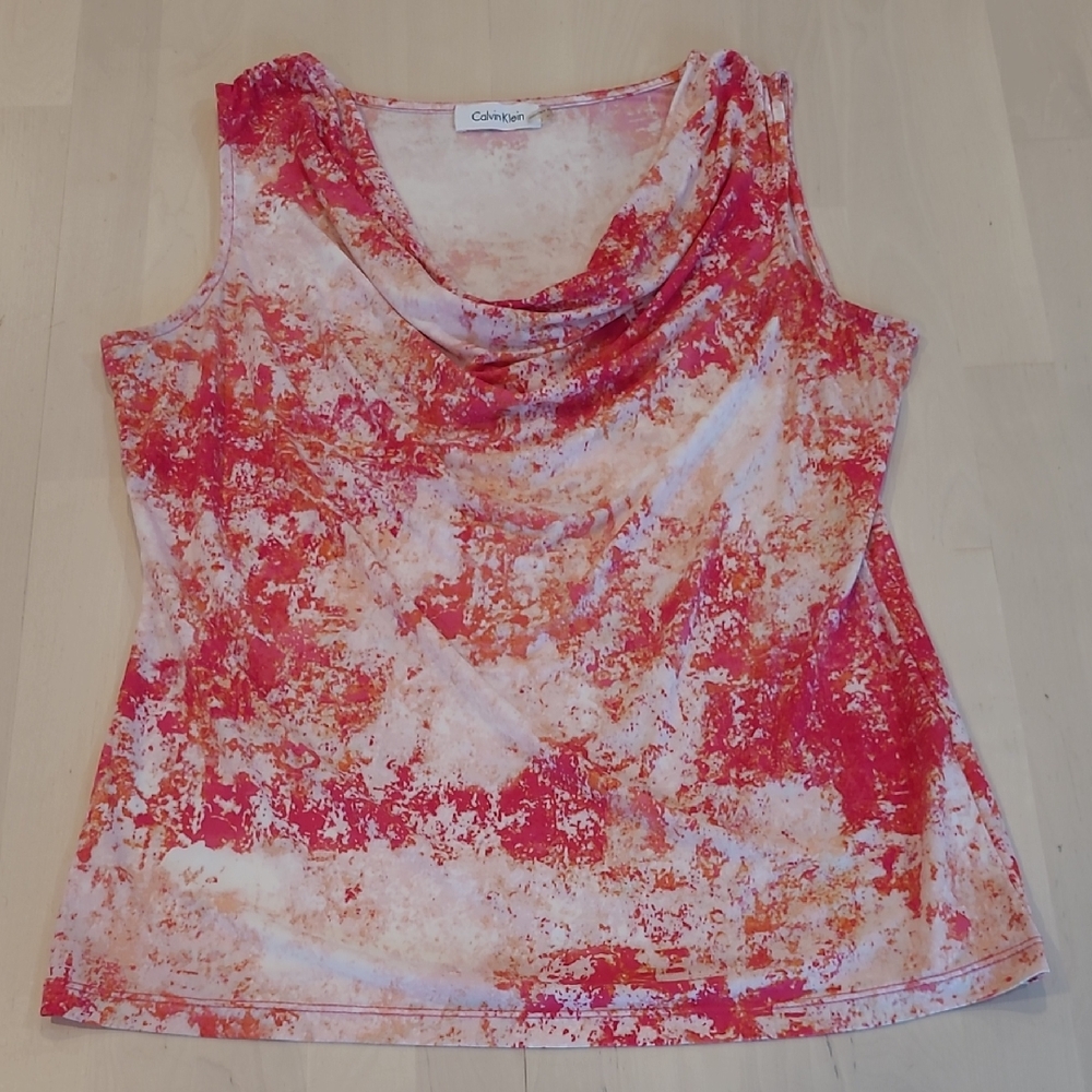 LIKE NEW Calvin Klein Pink Abstract Patterned Cowl Neck Tank Top